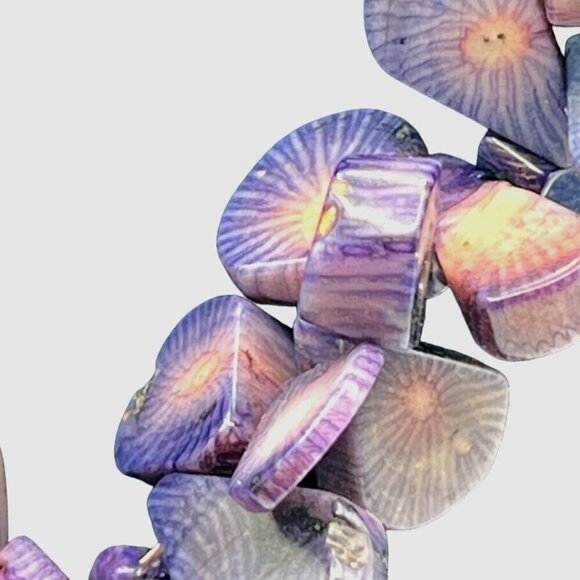 Purple Coral Necklace With Multicolor Glass Rhinestone Cross Pendant. - Picture 5 of 7